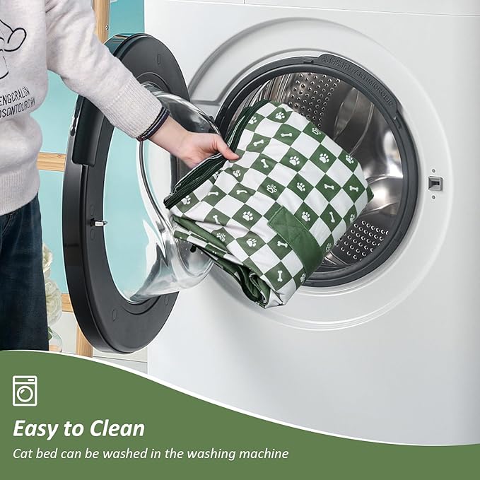 Dog House Indoor, Cozy Dog Cave Bed with Door Curtain, Cushion Mat, Removable and Washable Cover, Multi-Purpose Covered Dog Bed & Cat House for Cats and Small Dogs