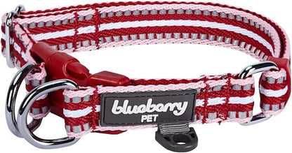 Blueberry Pet 3M Reflective Dog Collars | Adjustable Dog Collar w/Multi-Colored Stripe - Marsala Red and Pink | Nylon Pet Collars for Dogs & Refflective Dog Collar for Large Dogs