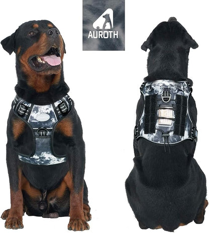 AUROTH Tactical Dog Harness for Small Medium Large Dogs No Pull Adjustable Pet Harness Reflective K9 Working Training Easy Control Pet Vest Military Service Dog Harnesses (XL, Black Ink)