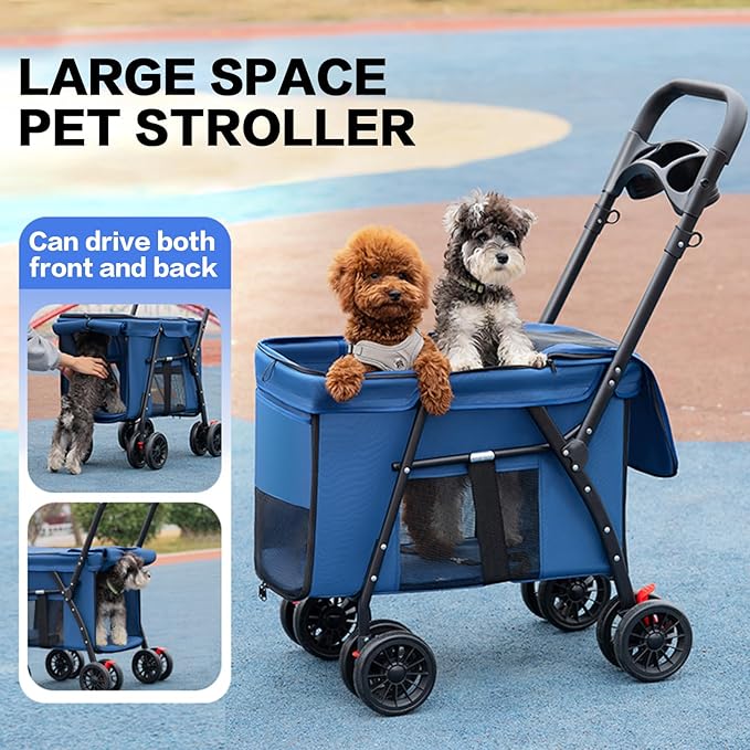 Pet Stroller Cat Dog Stroller Travel Folding Pet Carriers（Blue）