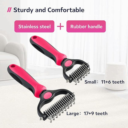 Cat & Dog Brush for Shedding and Dematting,Double-Sided Pet Hair Removal Tool With Metal Comb to Reduce Shedding and Remove Mats,Pet Grooming Brush for Small, Medium Dogs and Cats，pink