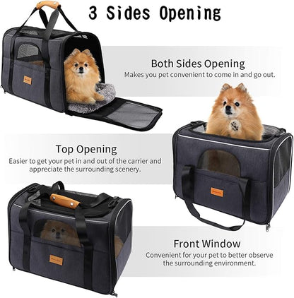 Morpilot Pet Carrier Bag, Portable Cat Carrier Bag Top Opening, Removable Mat and Breathable Mesh, Foldable Cat Carrier Transport Bag for Dogs and Cats, with Shoulder Strap and Pet Bowl Gray