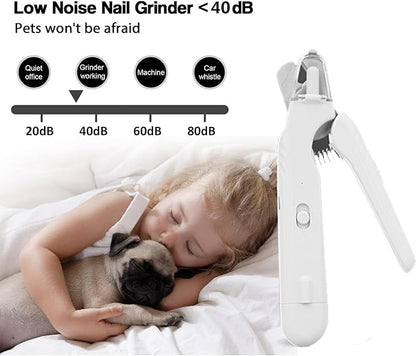 Dog Nail Grinder & Nail Clippers 2-in-1 Upgrade, Professional Electric Rechargeable Pet Nail Trimmer Painless Claw Grooming and Smooth, for Small, Medium, Large Dogs & Cats (White, Electric)