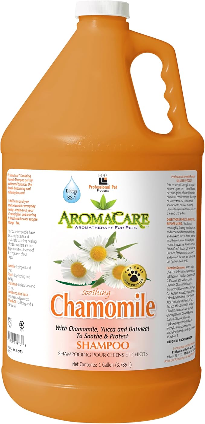 PPP AromaCare Soothing Chamomile Shampoo for Dogs with Sensitive Skin - Nourishes and Moisturizes Fur & Coat - Chamomile and Oatmeal - 1 Gallon