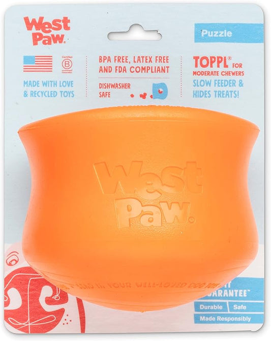 WEST PAW Zogoflex Toppl Treat Dispensing Dog Toy Puzzle  Interactive Chew Toys for Dogs  Dog Toy for Moderate Chewers, Fetch, Catch  Holds Kibble, Treats, X-Large, Tangerine