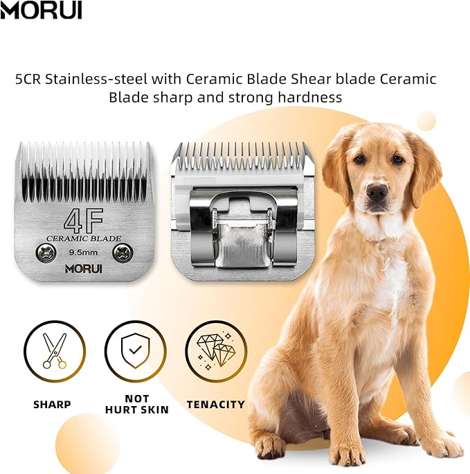 4F Cut Length 3/8"(9.5mm) Detachable Ceramic Pet Dog Clipper Blades Compatible with Most Andis,Oster A5 Wahl KM Series Clippers