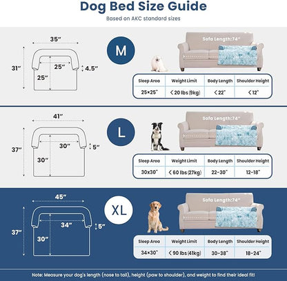 Calming Extra Large Dog Couch Bed for Dogs, 45 x 37 inch Waterproof Removable Pet Mat Couch Cover for Furniture Protector, Non-Slip Fluffy Pelsbarn Dog Bed for Couch, Sofa, Car - Tie-Dye Blue