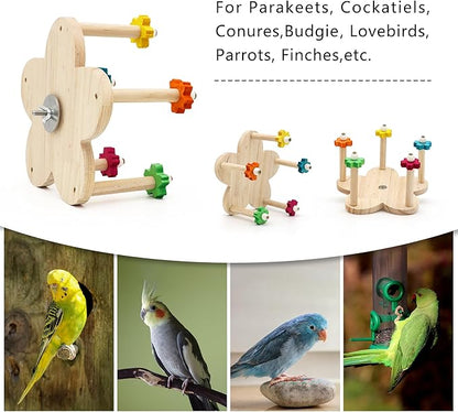 2 Pcs Bird Rotating Perch Toy,Durable Unique Wooden Ferris Wheel Parrot Toys with 5 Perches,Bird Cage Accessories for Parakeet, Cockatiel, Budgerigar,Conures, Lovebirds(Rotating-5cha-2P)