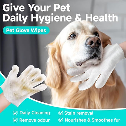 Pet Glove Wipes for Dogs and Cats [Individually Wrapped][Hypoallergenic Cleaning & Deodorising] Glove Bathing Wipes Moisture-rich Thickened Gloves for Daily Care, Traveling, Rinse Free Grooming Wipes