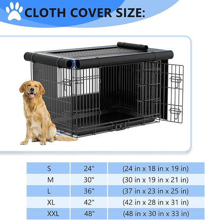 Double Door Dog Crate Cover, 600D Oxford Kennel Kennel Covers with Waterproof, Windproof, Breathable Mesh, Storage Pocket, 24", Cage Covers for Cat Small Puppy
