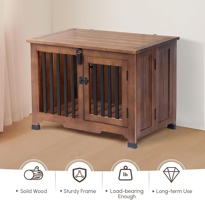 Wooden Dog Crate Furniture,Foldable and Portable Dog Kennel Furniture Indoor,Decorative Dog Crate End Table No Assembly.(Medium,Brown)