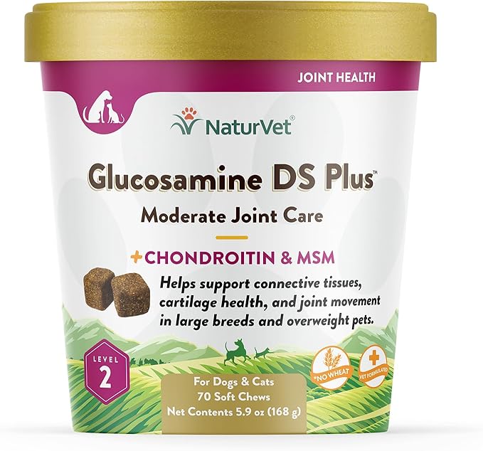 NaturVet  Glucosamine DS Plus - Level 2 Moderate Care  Supports Healthy Hip & Joint Function  Enhanced with Glucosamine, MSM & Chondroitin  for Dogs & Cats70 Soft Chews