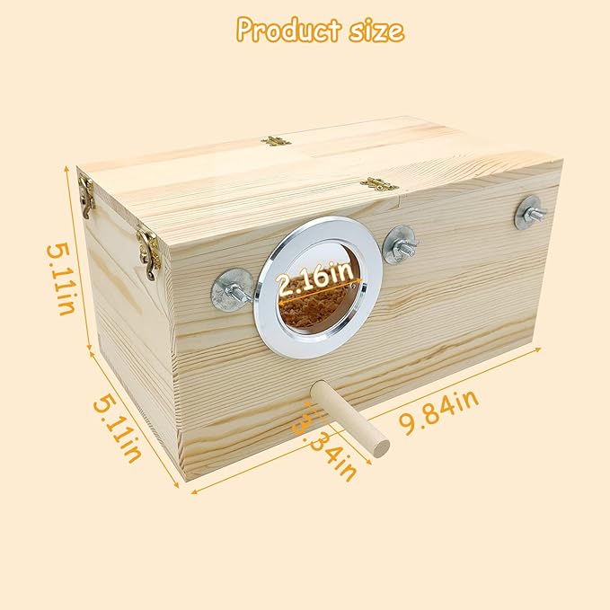PINVNBY Natural Wood Parakeet Nesting Box Budgie Breeding Box Acrylic Bird Nest for Cage Transparent Panoramic for Parrots, Cockatiels, Lovebirds, Canaries, and Small Birds (M: 9.8 x 5.3 x 5.3 inch)