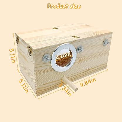 PINVNBY Natural Wood Parakeet Nesting Box Budgie Breeding Box Acrylic Bird Nest for Cage Transparent Panoramic for Parrots, Cockatiels, Lovebirds, Canaries, and Small Birds (M: 9.8 x 5.3 x 5.3 inch)
