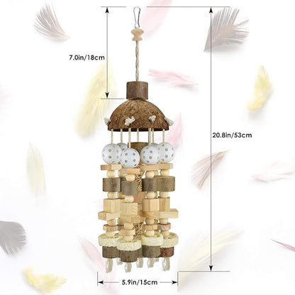 KATUMO Bird Toy, Large Parrot Natural Wooden Blocks Chewing Toy Suits for African Grey Cockatoos Amazon Parrots Large Medium Birds