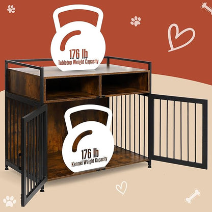 Houseables Dog Crate Furniture, Dog Crate That Looks Like Furniture, Kennel Table, Pet Kennel, Cages for Dogs Indoor, Pet Cage, Modern, Hidden, Decorative, Living Room, Aesthetic, S-M, 41 Inch, Brown