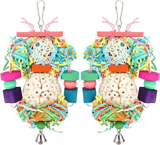 BBjinronjy Bird Toys,2PCS Hanging Natural Soft Sola Ball Beak Chew Shred Forage Toys for Parrots,Cockatiel,Conure,Love Birds,Parakeets,Budgie and Other Small Birds
