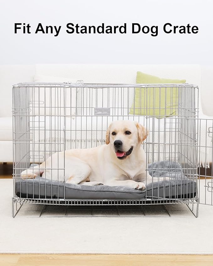 Dog Bed for Crate Washable Dog Beds Large Sized Dog Plush Dog Kennel Pad Pet Sleeping Mat with Anti-Slip Bottom, 35x22 Inch, Grey