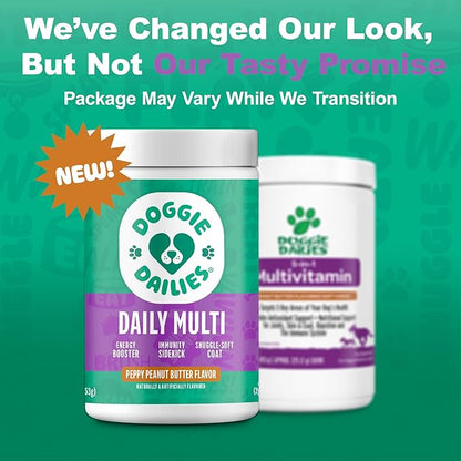 Doggie Dailies 5 in 1 Multivitamin for Dogs, Dog Multivitamin for Skin and Coat Health, Joint Health, Improved Digestion, Antioxidants, Support a Healthy Immune System (Peanut Butter) 225 Soft Chews