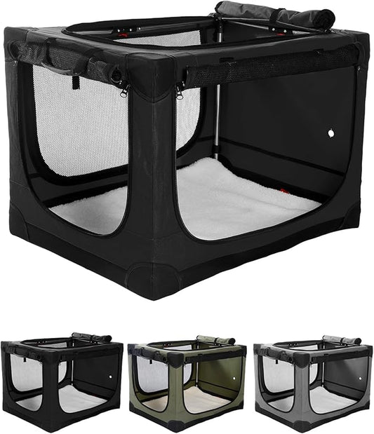 30 Inch Collapsible Travel Dog Crate for Medium Large Dogs, Portable Dog Crate 4-Door Foldable Soft Kennel with Chew-Proof Mesh Windows for Indoor & Outdoor Travel,with Storage Bag,Black
