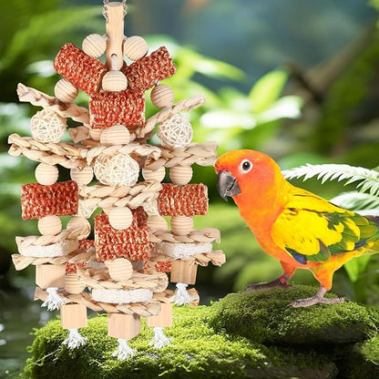 Bird Toys - Natural Corn Cob and Loofah Slices for Large Parrots, Like African Grey, Macaws, Cockatoos and Amazon Parrot - Wooden