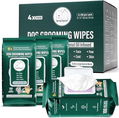 Dog Wipes for Paws and Bum, Hypoallergenic Pet Grooming Wipes Natural and Gental, 400 Wipes for Cleaning & Grooming Moisturizing Coconut