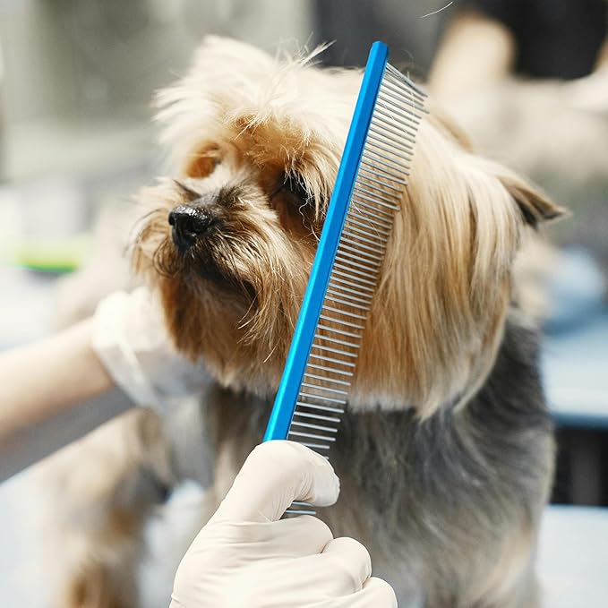 2 Pack Dog Combs with Stainless Steel Teeth Applicable to Cat Dog Comb Removing Tangles Easily Remove Dirt Grooming Anti-Slip Comfort Grip Handle ï¼_lueï¼