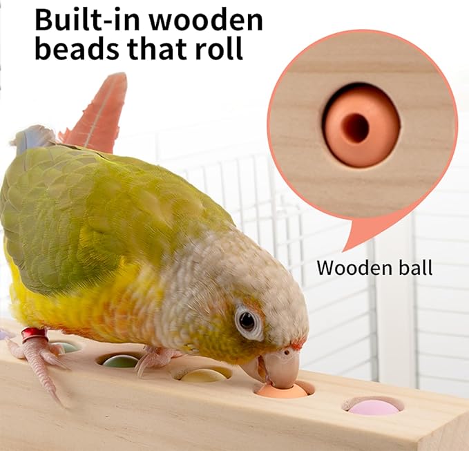 Bird Toys & Bird Perch, Bird Wooden Block Chewing Toy Parrot Foraging & Puzzle Toys Bird Cage Accessories for Conures Parakeets Cockatiels Lovebirds African Grey Macaws (Spinning Ball)