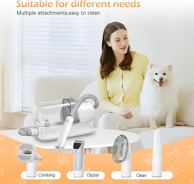 Dog Grooming Vacuum, Pet Grooming Vacuum Kit 2.3L Suction 99% Pet Hair with 5 Tools for Dog Cat for Shedding Grooming, Low Noise (Grey & White)