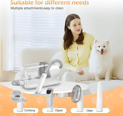 Dog Grooming Vacuum, Pet Grooming Vacuum Kit 2.3L Suction 99% Pet Hair with 5 Tools for Dog Cat for Shedding Grooming, Low Noise (Grey & White)