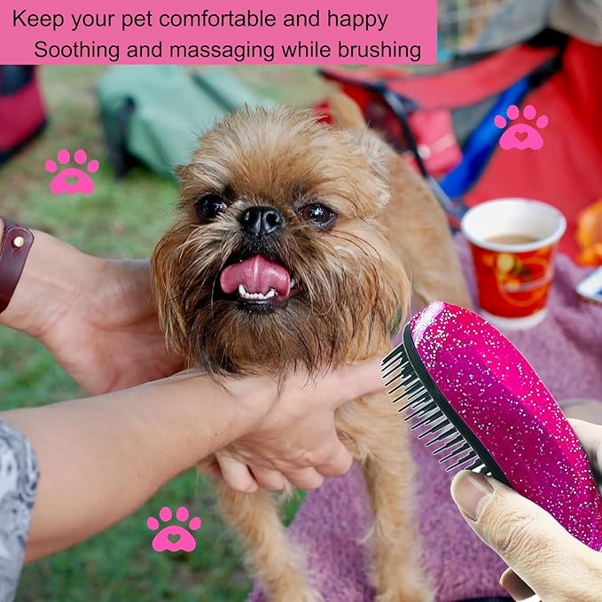 Puppy Brush, Soft Dog Brush for Grooming, Puppy Hair Remover Brush Comb, Grooming Tool for Poodles,Teddy, Yorkies, Maltese, Shih Tzu, Chihuahua, Starry Pink