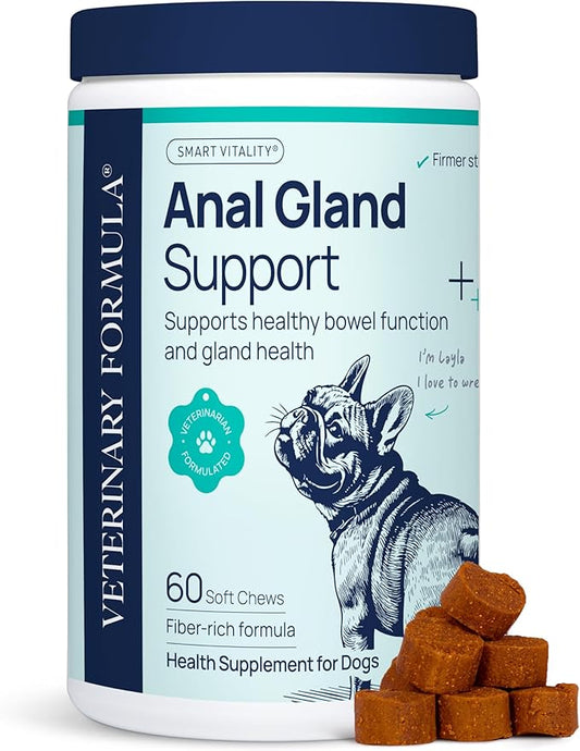 Veterinary Formula Anal Gland Support for Dogs  Vet-Formulated No Scoot Chews with Pumpkin, Ginger, Agave Inulin & Probiotics  Supports Scooting, Stool Quality & Digestive Health, 60 Soft Chews