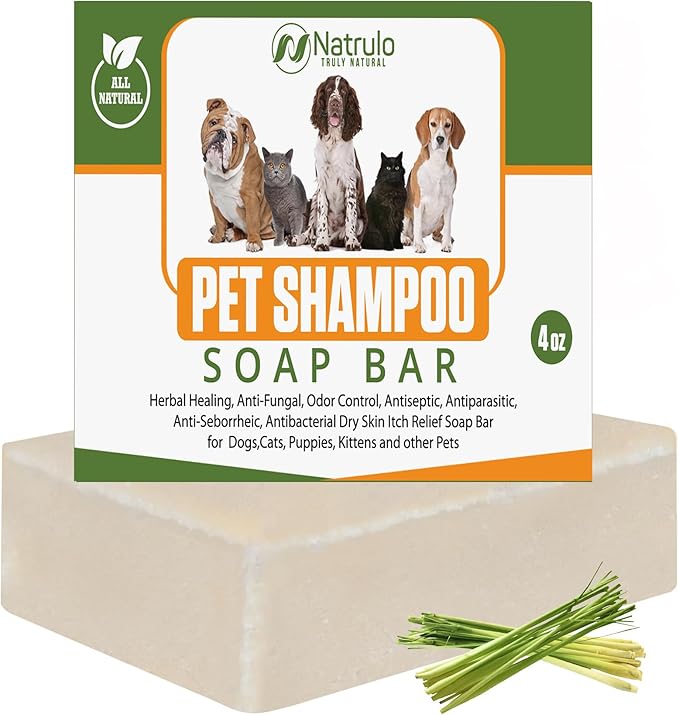 Natrulo All Natural Pet Shampoo Soap Bar for Dogs, Cats, Puppies – Herbal Healing Dry Skin Itch Relief, Odor Control Bar Soap for Pets – Gentle, Plant-Based, Easy-to-Use Pet Soap Bar Made in USA