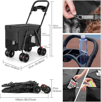 Pet Stroller Cat Dog Stroller Travel Folding Pet Carriers（Black）