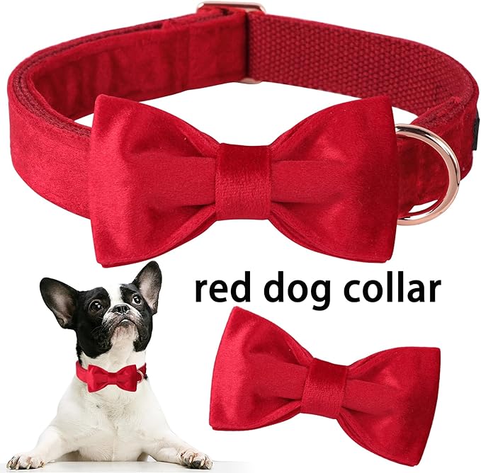 ARING PET Bowtie Dog Collar,Velvet Dog Collars with Removable Bowtie, Christmas Adorable Dog Collar, Small.