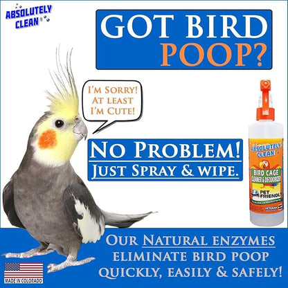 Absolutely Clean Amazing Bird Cage Cleaner and Deodorizer - Just Spray/Wipe - Safely & Easily Removes Bird Messes Quickly and Easily - Made in The US - Fragrance Free - (16oz Pack of 6)