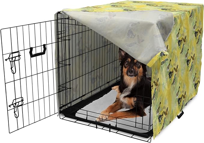 Ambesonne Bird Dog Crate Cover, Little Birds on Spring Branches in Watercolor Style Repetitive Pattern, Easy to Use Pet Kennel Cover for Medium Large Dogs, 36 Inch, Yellow and Multicolor