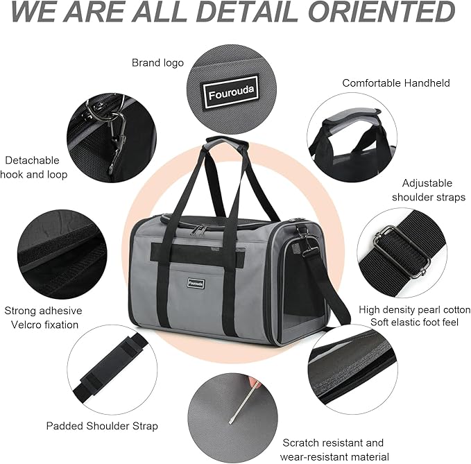 Cat Travel Carrier - Foldable Dog Carrier Bag, Soft-Sided Pet Bag up to 20 Lbs,Pet Carrier Soft-Sided Escape Proof with 4 Ventilated Windows, Airline Approved Travel Puppy Carrier (Black)