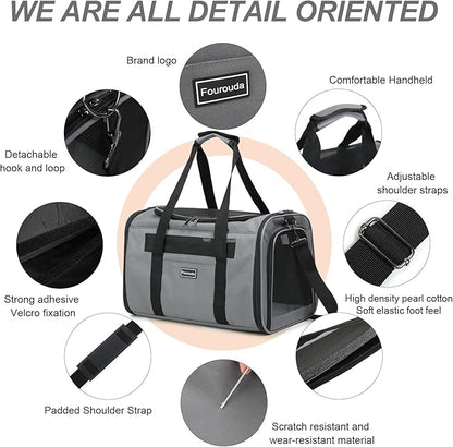 Cat Travel Carrier - Foldable Dog Carrier Bag, Soft-Sided Pet Bag up to 20 Lbs,Pet Carrier Soft-Sided Escape Proof with 4 Ventilated Windows, Airline Approved Travel Puppy Carrier (Black)