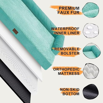 Large Dog Bed Orthopedic Washable, Orthopedic Dog Bed with Removable Bolsters, Washable Dog Beds for Large Dogs, Waterproof Pet Beds and Non-Slip Bottom, Extra Aqua Blue XXXLarge Dog Bed