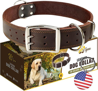 ADITYNA Big Leather Dog Collar - XXL Dog Collar for Giant Breeds Such as Mastiff (Giant: Fit 30" - 36" Neck, Brown)