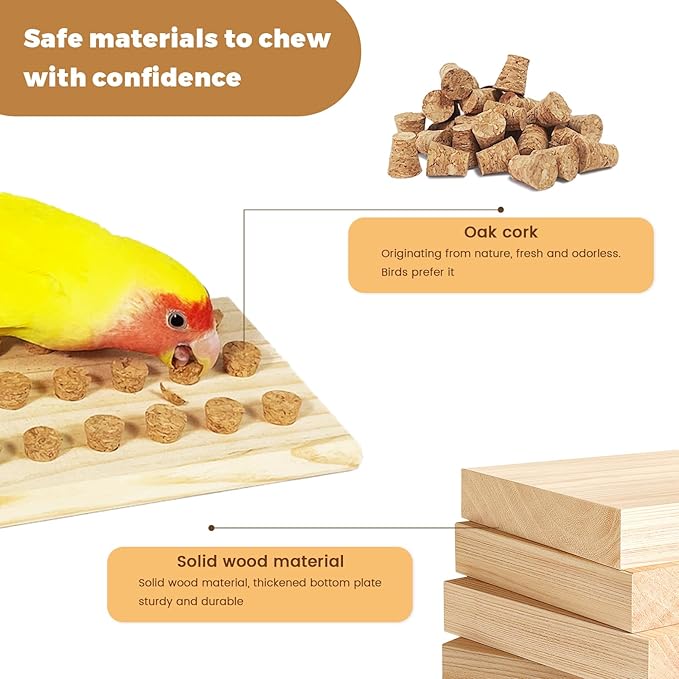 Bird Chew Toy with Screw Mount – Wooden Foraging Toy for Parrots, Cockatiels, Conures, Budgies, Finches, Small to Medium Birds, Secure Cage Attachment, Safe and Durable Design (Cheese)