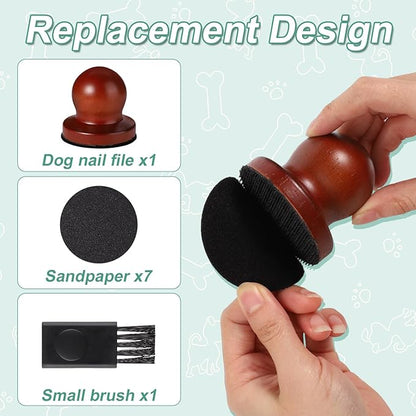 Dog Nail File, Wooden Dog Nail Scraper Dog Scratch Pad with 7pcs Replaceable Sandpaper & Cleaning Brush Stress Free Dog Nails Grinder Board Trimmer for Pets Dogs Cats