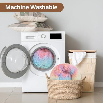 JOLLYVOGUE Dog Bed Cat Bed, Anti-Anxiety Small Dog Bed, Calming Donut Dog Bed for Puppy, Cozy Cat Bed, Fluffy Dog Beds for Small Dogs, Washable Round Puppy Bed for Indoor Pets (20"/Rainbow