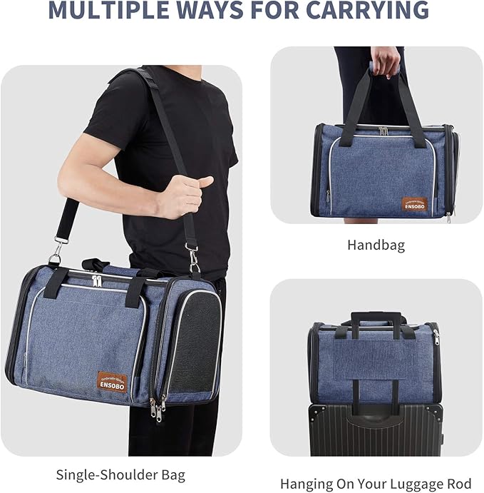 Dog Carrier, ENSOBO Cat Carrier Pet Travel Carrier Bag Airline Approved Folding Fabric Pet Carrier for Small Dogs Puppies and Medium Cats, w/Locking Safety Zippers