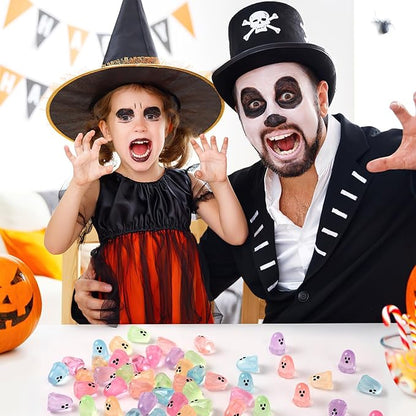 56 Pcs Luminous Mini Ghosts,Halloween Tiny Resin Ghosts Figures Glow in The Dark mini Ghosts Miniature Statue for Plant Pot Landscape Lawn Landscape Home Party Decor