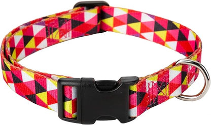 Mile High Life Dog Collar | Cute Puppy Collars | Lightweight Girl Dog Collar | Soft Boy Dog Collars | w Geometric Ocean Wavy Pattern (Red/White Plaid, Large)