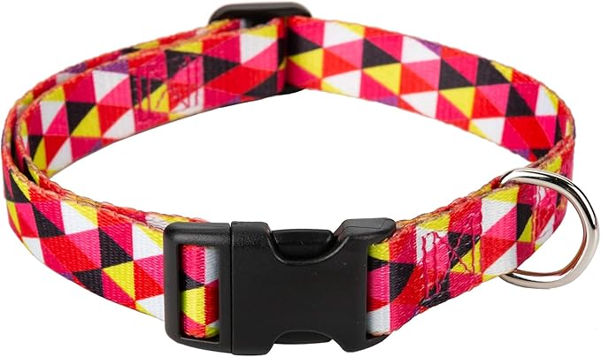 Mile High Life Dog Collar | Cute Puppy Collars | Lightweight Girl Dog Collar | Soft Boy Dog Collars | w Geometric Ocean Wavy Pattern (Red/White Plaid, Medium)