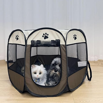 Mile High Life | Foldable Dog Playpen | Portable Dog Crate w Removable Shade Cover | Dog Kennel Indoor/Outdoor w Carry Case | Pen Tent for Dog/Cat/Rabbit(Brown, Small (29"x29"x17"))