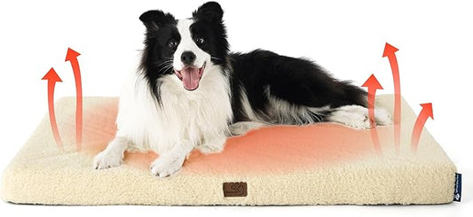 Bedsure Large Dog Bed for Large Dogs  Self Warming Orthopedic Dog Beds with Removable Washable Cover, Egg Foam Pet Bed Mat, Ashen Cream